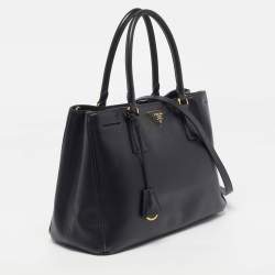Pre Owned Prada Double Zip Black Saffiano Lux Leather Tote