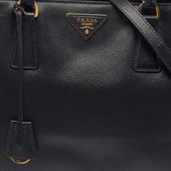 Pre Owned Prada Double Zip Black Saffiano Lux Leather Tote