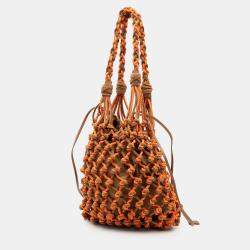 Pre Owned حقيبة كتف برادا سويدي ماكرامي بني برتقالي صغير