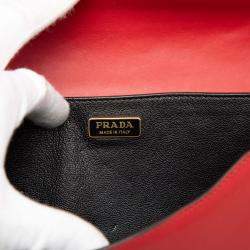 Pre Owned Prada Black, Red Saffiano Trimmed City Calf Cahier Crossbody