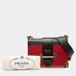 Pre Owned Prada Black, Red Saffiano Trimmed City Calf Cahier Crossbody