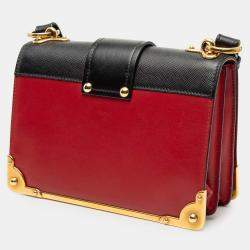 Pre Owned Prada Black, Red Saffiano Trimmed City Calf Cahier Crossbody