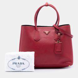 مملوكة مسبقًا حقيبة برادا ساتشيل مزدوجة كبيرة سافيانو كوير حمراء