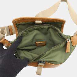 Pre Owned Prada Triangle Logo Shoulder Crossbody Bag Khaki/Brown Nylon Leather