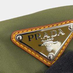 Pre Owned Prada Triangle Logo Shoulder Crossbody Bag Khaki/Brown Nylon Leather