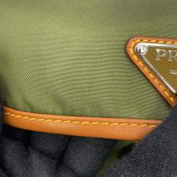 Pre Owned Prada Triangle Logo Shoulder Crossbody Bag Khaki/Brown Nylon Leather