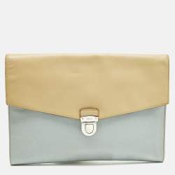 مملوكة مسبقًا Prada Envelope Beige/Light Blue Saffiano Bicolo Leather Document Case