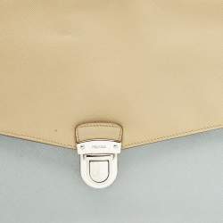 Pre Owned Prada Envelope Beige/Light Blue Saffiano Bicolo Leather Document Case