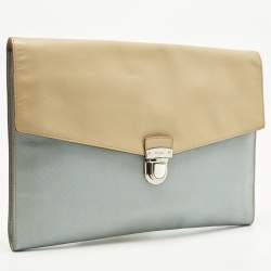 Pre Owned Prada Envelope Beige/Light Blue Saffiano Bicolo Leather Document Case