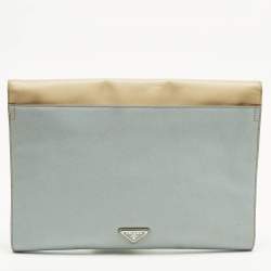 Pre Owned Prada Envelope Beige/Light Blue Saffiano Bicolo Leather Document Case