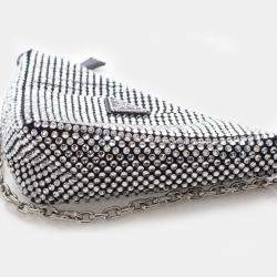 Pre Owned Prada Crystal Triangle Small Satin Shoulder Bag