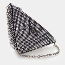 Pre Owned Prada Crystal Triangle Small Satin Shoulder Bag