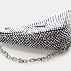 Pre Owned Prada Crystal Triangle Small Satin Shoulder Bag