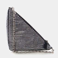 Pre Owned Prada Crystal Triangle Small Satin Shoulder Bag