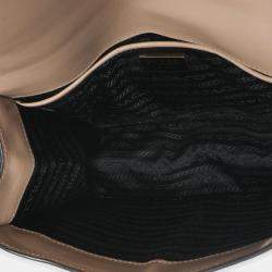 Pre Owned Prada Lux Logo Chain Flap Small Cammeo Saffiano Leather Shoulder Bag