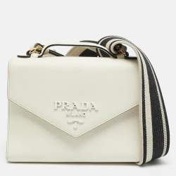 Pre Owned Prada Monochrome Off White Saffiano Leather Top Handle Bag