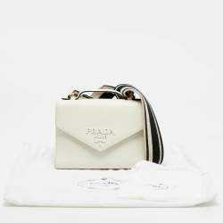 Pre Owned Prada Monochrome Off White Saffiano Leather Top Handle Bag
