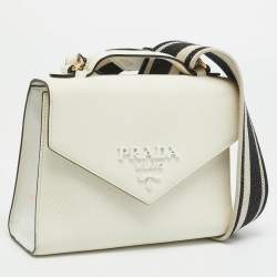 Pre Owned Prada Monochrome Off White Saffiano Leather Top Handle Bag