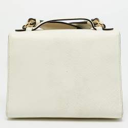 Pre Owned Prada Monochrome Off White Saffiano Leather Top Handle Bag