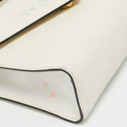 Pre Owned Prada Monochrome Off White Saffiano Leather Top Handle Bag