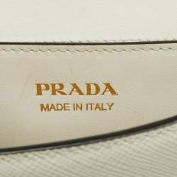 Pre Owned Prada Monochrome Off White Saffiano Leather Top Handle Bag