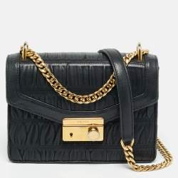 Pre Owned Prada Black Gaufre Leather Chain Shoulder Bag