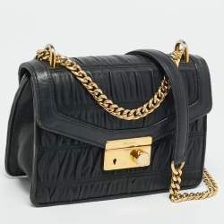 Pre Owned Prada Black Gaufre Leather Chain Shoulder Bag