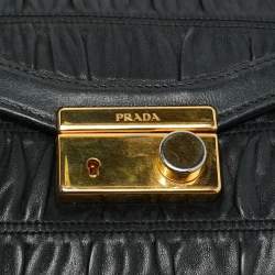 Pre Owned Prada Black Gaufre Leather Chain Shoulder Bag