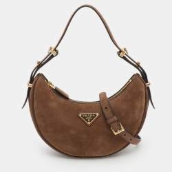مملوكة مسبقًا Prada Arque Brown Suede Shoulder Bag