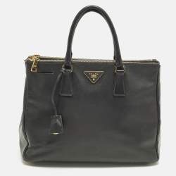 Pre Owned Prada Double Zip Large Black Saffiano Lux Leather Tote
