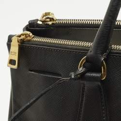 Pre Owned Prada Double Zip Large Black Saffiano Lux Leather Tote