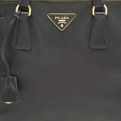 Pre Owned Prada Double Zip Large Black Saffiano Lux Leather Tote