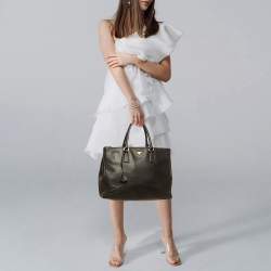 Pre Owned Prada Double Zip Large Black Saffiano Lux Leather Tote