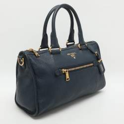 Pre Owned Prada Vitello Daino Blue Leather Satchel