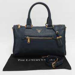 Pre Owned Prada Vitello Daino Blue Leather Satchel