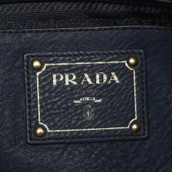 Pre Owned Prada Vitello Daino Blue Leather Satchel