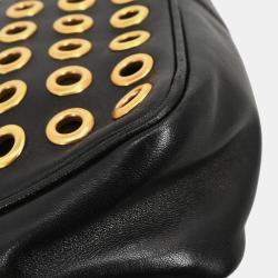 Pre Owned Prada Black Leather Metal Grommet Handbag