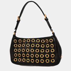 Pre Owned Prada Black Leather Metal Grommet Handbag