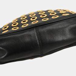 Pre Owned Prada Black Leather Metal Grommet Handbag