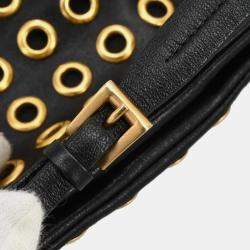 Pre Owned Prada Black Leather Metal Grommet Handbag