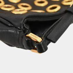 Pre Owned Prada Black Leather Metal Grommet Handbag