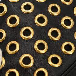 Pre Owned Prada Black Leather Metal Grommet Handbag