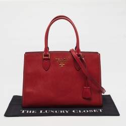 Pre Owned حقيبة يد برادا جلد سافيانو فاخر أحمر