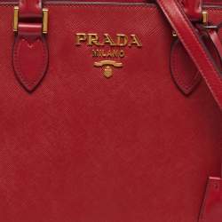 Pre Owned حقيبة يد برادا جلد سافيانو فاخر أحمر