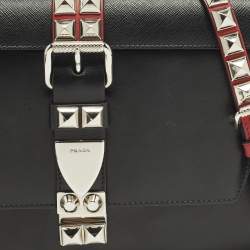 Pre Owned Prada Elektra Black City Calf and Saffiano Leather Shoulder Bag