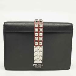 Pre Owned Prada Elektra Black City Calf and Saffiano Leather Shoulder Bag