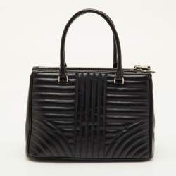 Pre Owned Prada Double Zip Black Diagramme Quilted Leather Tote