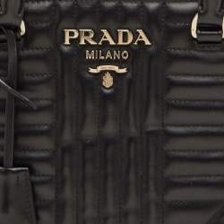 Pre Owned Prada Double Zip Black Diagramme Quilted Leather Tote
