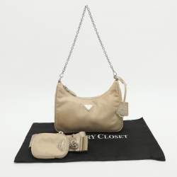 Pre Owned Prada Re-Edition 2005 Beige Re-Nylon and Saffiano Leather Shoulder Bag