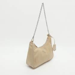 Pre Owned Prada Re-Edition 2005 Beige Re-Nylon and Saffiano Leather Shoulder Bag